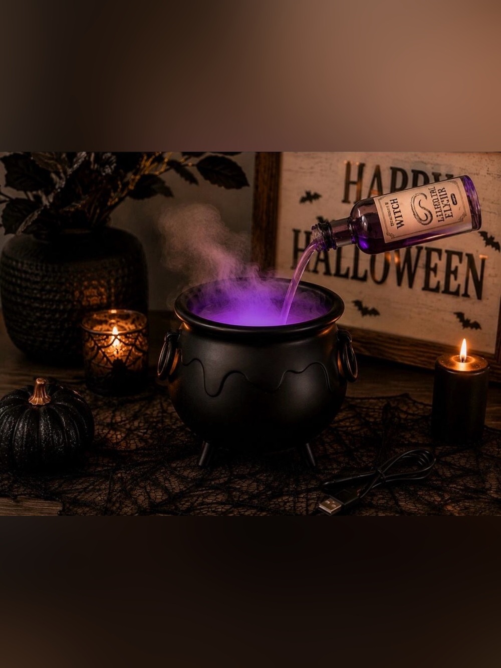 Halloween Green Cauldron Party Fog Machine, Light Up Cauldron Fog Mister